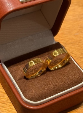 黄金色戒指男女款素圈简约经典轻奢高级感一字4mm5mm指环情侣对戒
