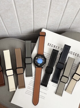 适用华为GT6/GT5/watch4手表GT6pro小米S4表带GT4pro方扣硅胶贴荔枝纹皮GT4pro腕带手表链荣耀gs高颜值纤维皮