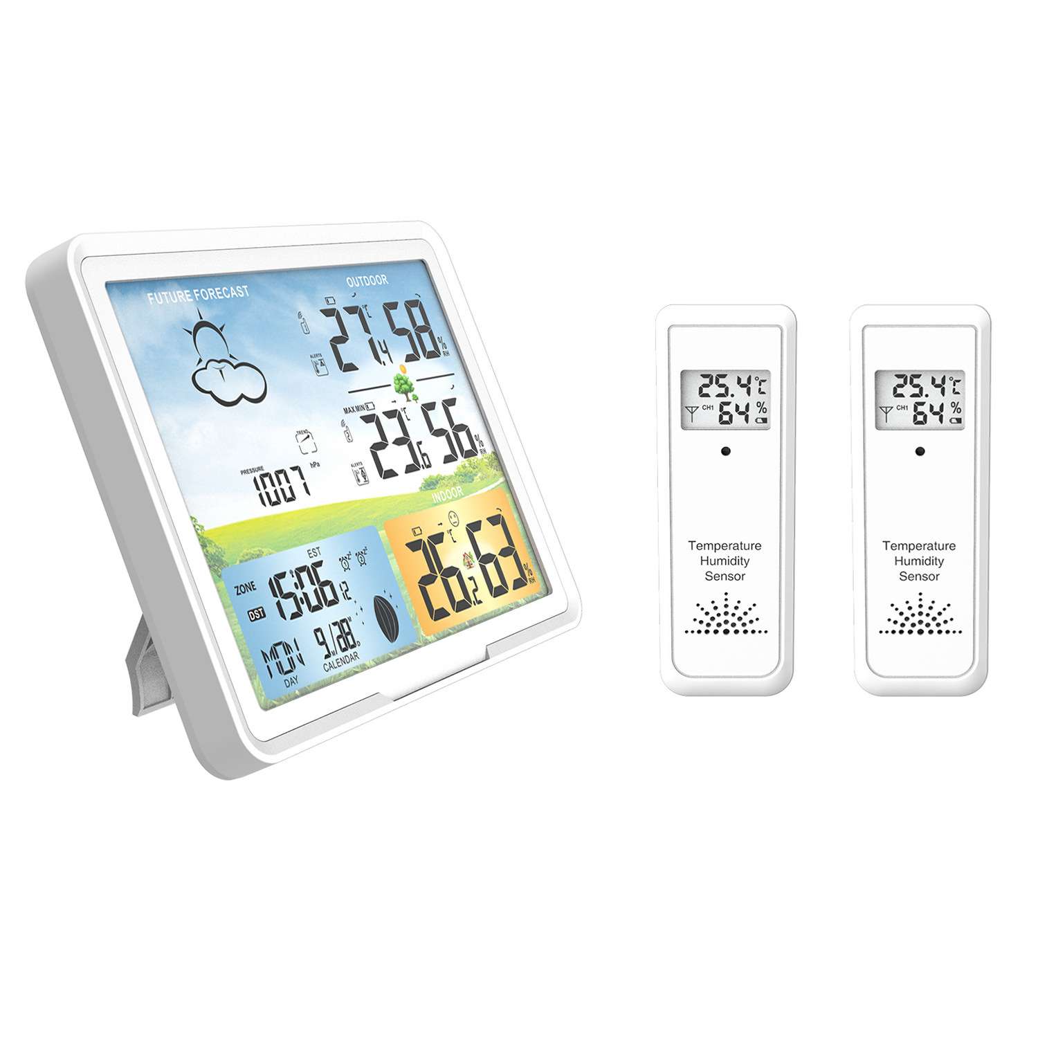 2021新款一拖二彩屏无线温湿度计家用气象站LCD Weather Forecast