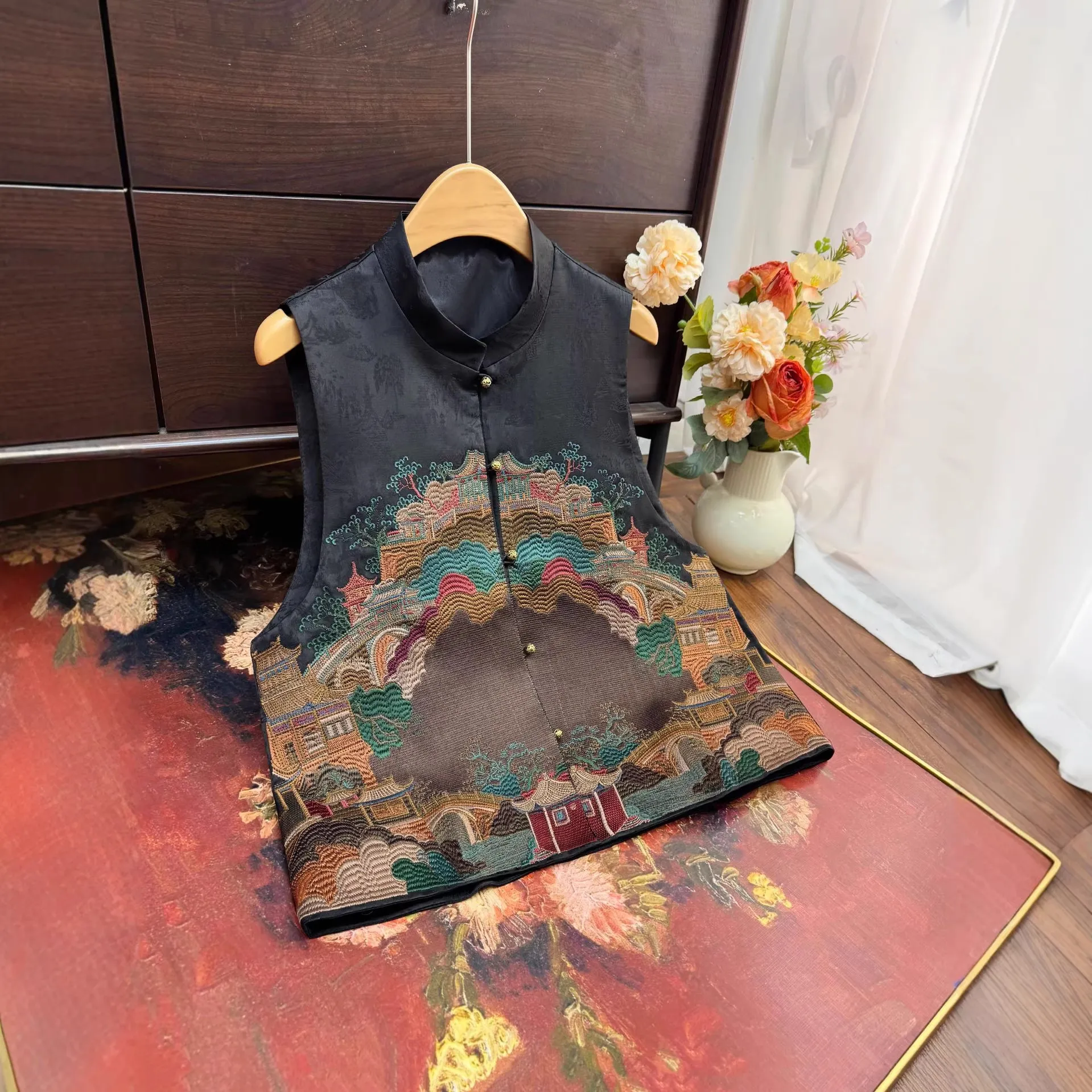 新中式重工刺绣提花马甲2026春季新款立领国风坎肩复古文艺马夹女,女装/女士精品,马夹,淘宝优惠券,粉丝福利购,淘宝优惠卷