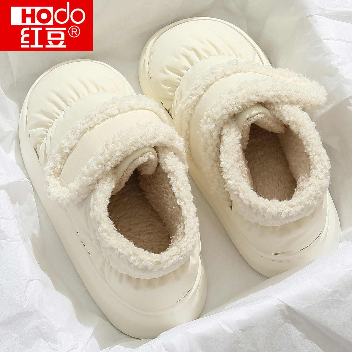 红豆棉拖鞋女冬季包跟2024新款室内家居加绒保暖厚底防滑月子棉鞋
