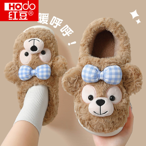 红豆儿童棉拖鞋女童2025新款家居室内厚底包跟外穿防滑亲子棉鞋女