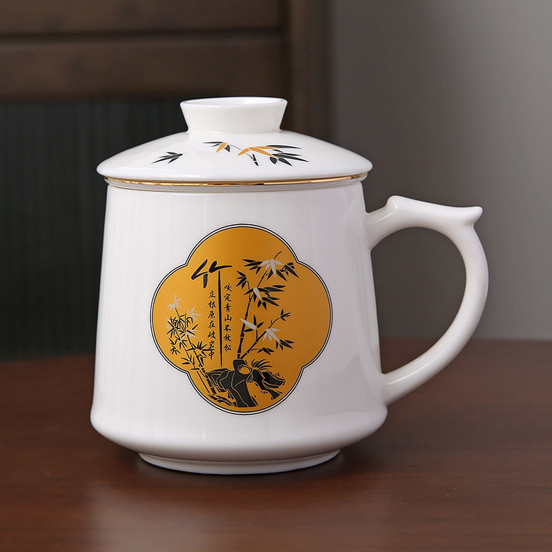 羊脂玉瓷茶水分离杯陶瓷泡茶杯个人专用办公喝水杯男士带过滤茶杯