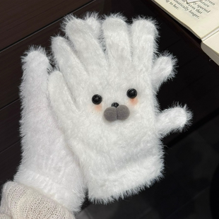 小海豹冬季可爱卡通加绒加厚可触屏五指手套韩版学生骑车防寒保暖