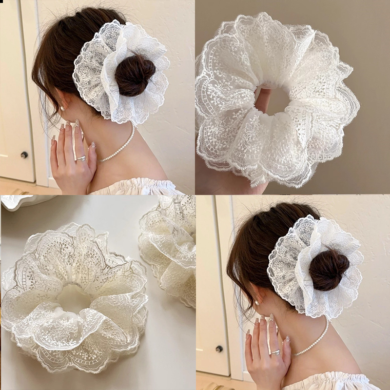 绝美~婚纱蕾丝花边布艺发圈头花超仙甜美百搭丸子头网纱发绳头绳