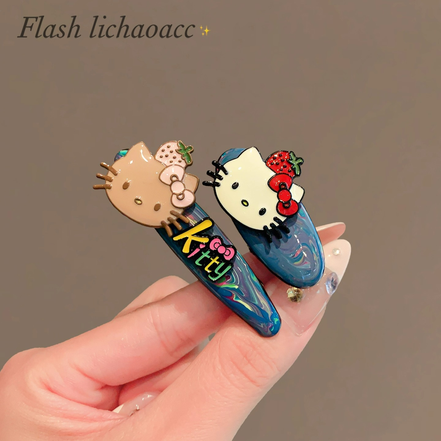 韩系蓝色晕染kt猫侧边夹发夹