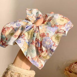 头绳 碎花方巾大肠发圈女油画风高级感发饰方形春季 莫奈花园 法式