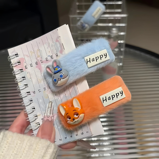 疯狂动物城周边发夹尼克狐朱迪兔毛绒侧边夹可爱卡通刘海夹碎发夹