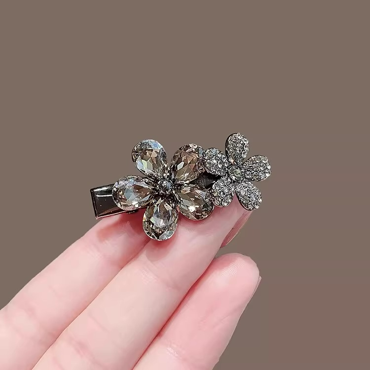 韩国复古水晶镶钻花朵刘海夹