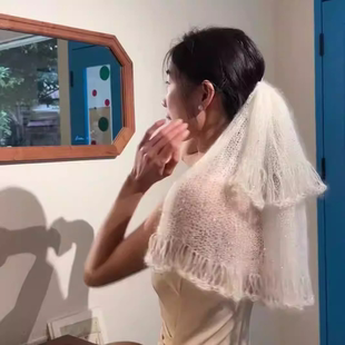 新娘手工超仙针织头纱拍照领证头饰可爱双层头纱氛围感配饰