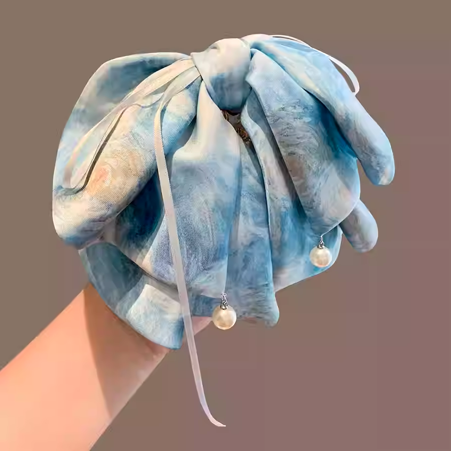 名狐油画风蓝色星空珍珠裙发夹