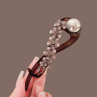 桃之夭夭发夹女款 花朵扭扭夹后脑勺盘发抓夹头饰发卡一字夹 新中式