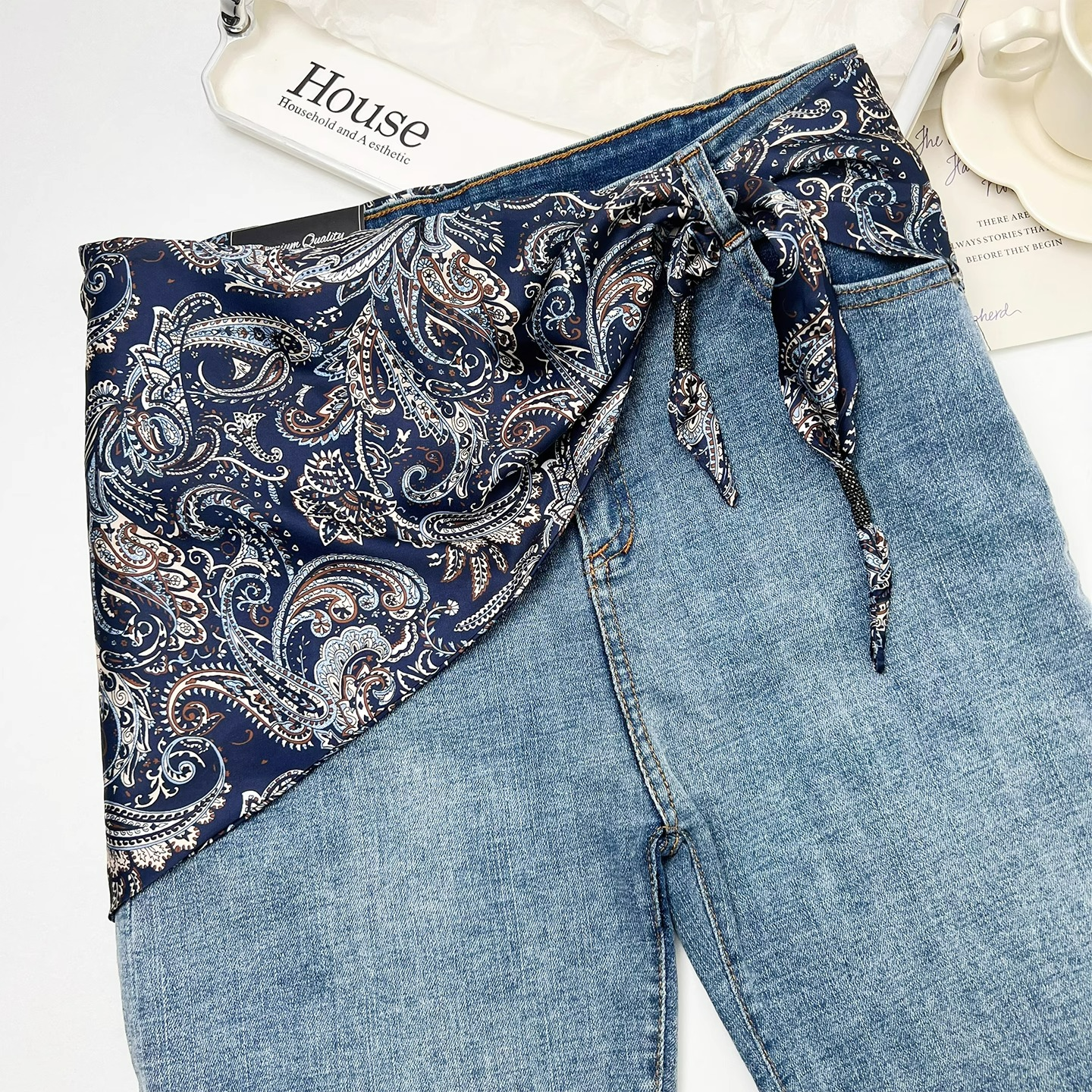 复古腰果花丝巾女系腰三角巾