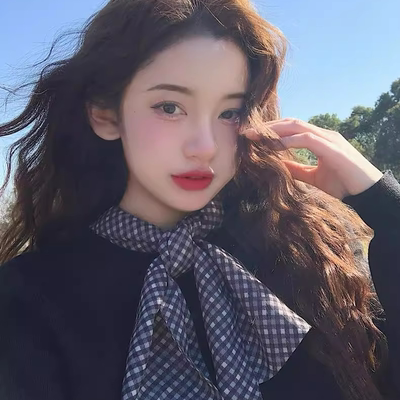 韩版春夏季黑白细小格子长条丝巾