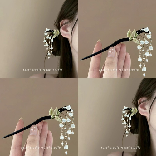 铃兰花流苏发簪缠花发叉簪子