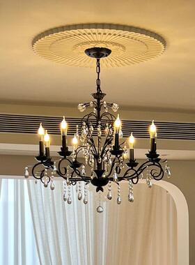 法式黑色水晶吊灯美式简约复古乡村客厅大气装饰高级感卧室房间灯