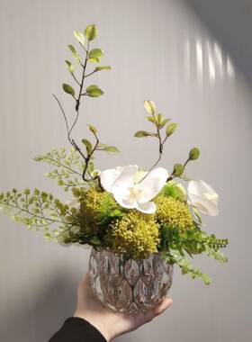 白绿色茶几商务洽谈桌花摆件小花束清新自然仿真花餐桌M313