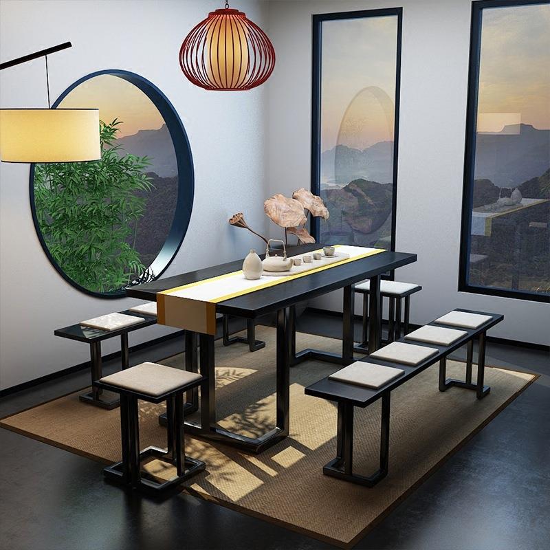 新中式实木茶桌椅家居组合铁艺办公洽谈功夫泡茶桌接待会客室茶台