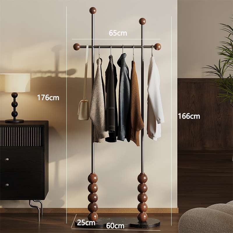 法式中古卧室落地挂衣架实木转角入户衣帽架衣架置物架黑色复古风