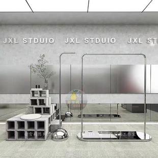 服装店展示架正挂不锈钢中岛女装货架挂衣架网红买手衣服落地陈列