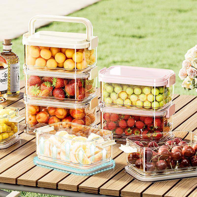 手提水果便当盒自带冰盒叉子可叠加外出便携保鲜移动小冰箱,收纳整理,烫衣板及配件,淘宝优惠券,粉丝福利购,淘宝优惠卷