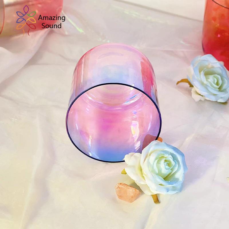 粉色系渐变蓝色石英水晶唱歌碗用于声音冥想碗水晶钵音乐碗便携式