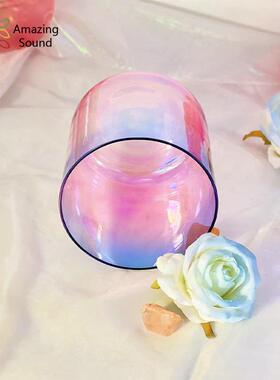 粉色系渐变蓝色石英水晶唱歌碗用于声音冥想碗水晶钵音乐碗便携式