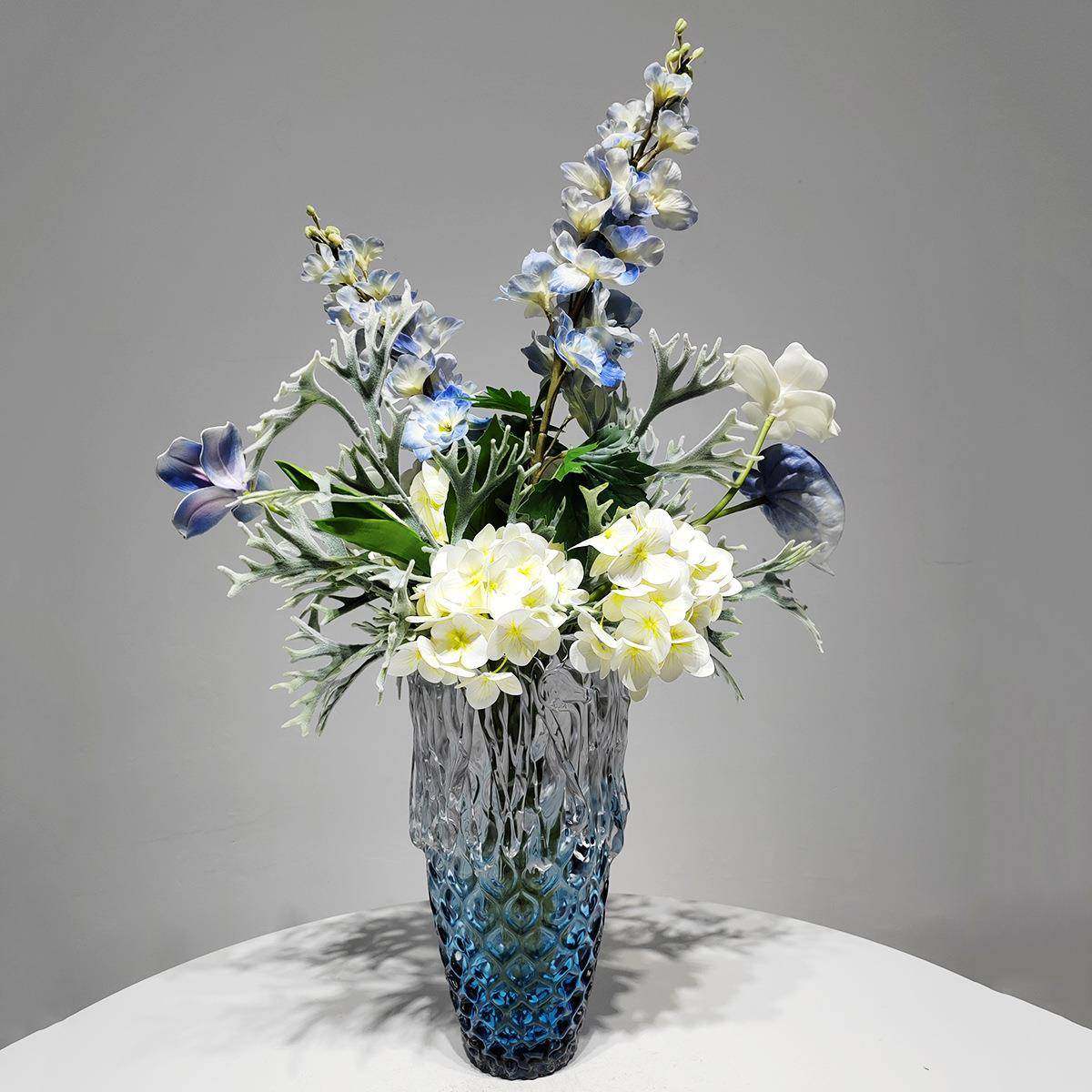 现代轻奢玻璃花瓶高端仿真花艺摆件客厅餐桌高级感绿植假花装饰品