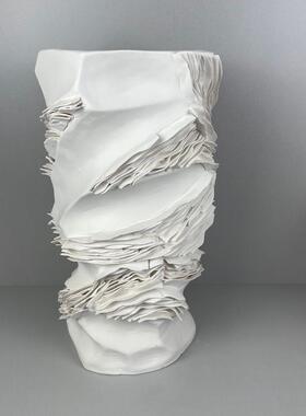 简约现代陶瓷艺术白色砖色千层花器摆件样板间客厅玄关桌面装饰品