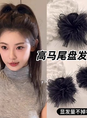 黑色羽毛高马尾抓夹高级感不掉毛鲨鱼夹小号发夹女后脑勺2026新款