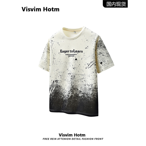 VISVIM BESSEL男士短袖t恤2025新款泼墨渐变夏季纯棉上衣服打底衫