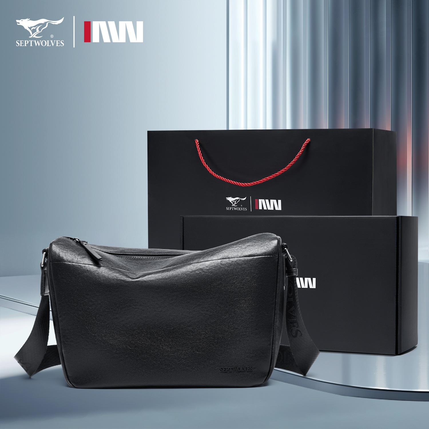 七匹狼男士商务斜挎包头层牛皮