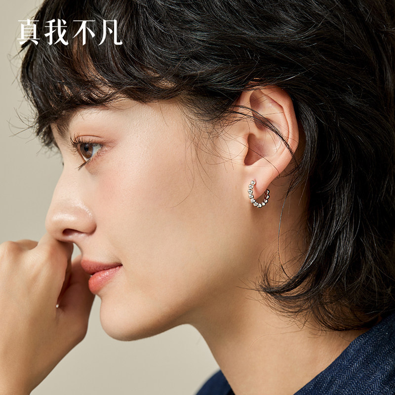 真我不凡小银珠耳圈女S925银2025新款养耳洞耳环女精致百搭耳扣女