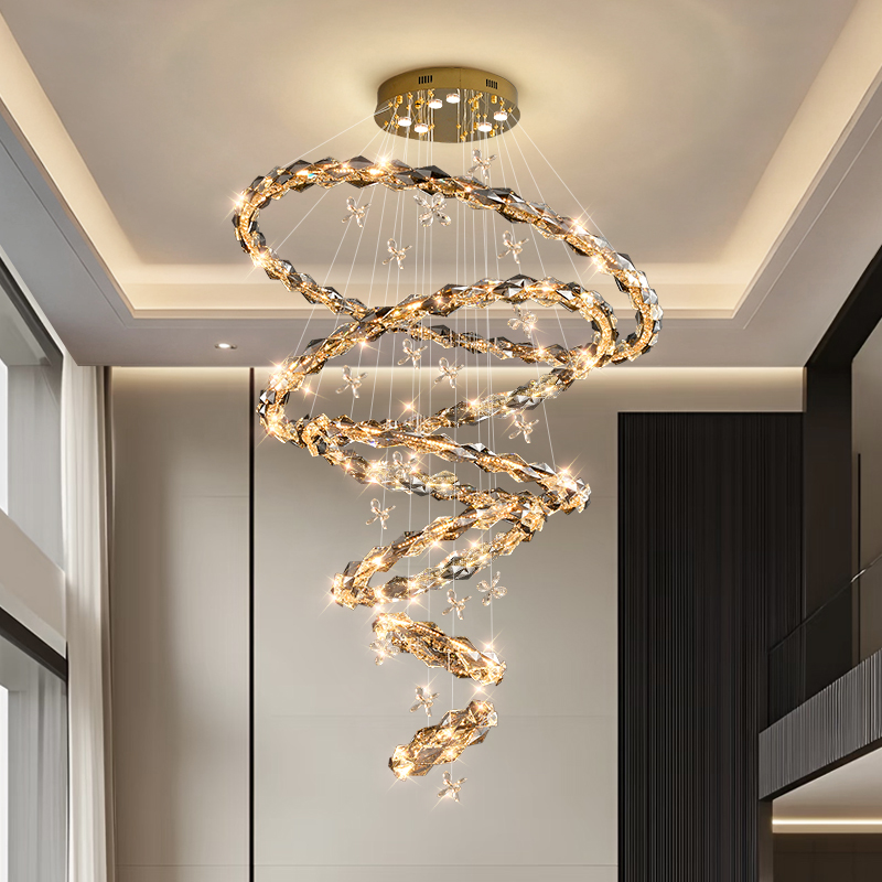 现代轻奢水晶吊灯复式楼中空