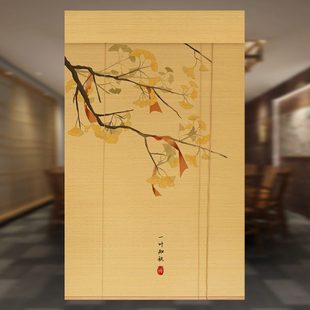 饰竹卷帘 花鸟 印花竹帘卷帘山水图案竹窗帘升降玄关隔断装