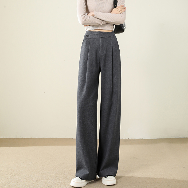 秋冬阔腿裤女高腰高级感灰色西装裤垂感宽松拖地长裤W休闲直筒裤