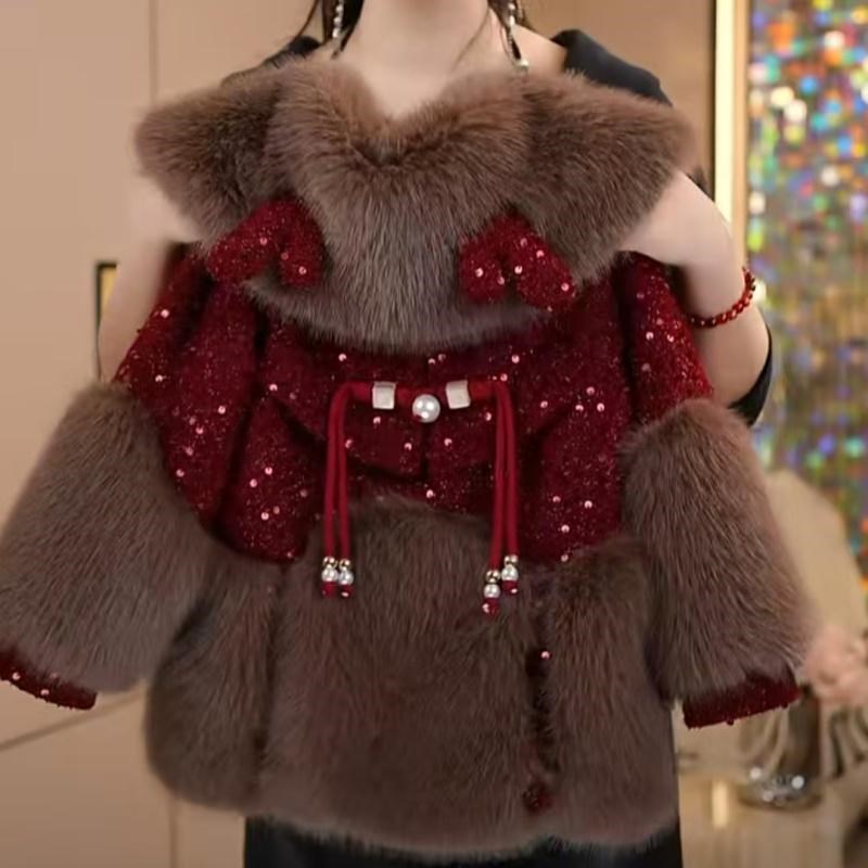 女童加绒棉服冬装2024新款洋气女孩红色新M年外套儿童国风加厚皮