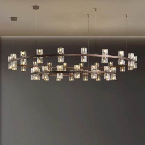 新中式餐厅包厢吊灯酒店大堂饭店包间家用客厅圆形玻璃双层水晶灯