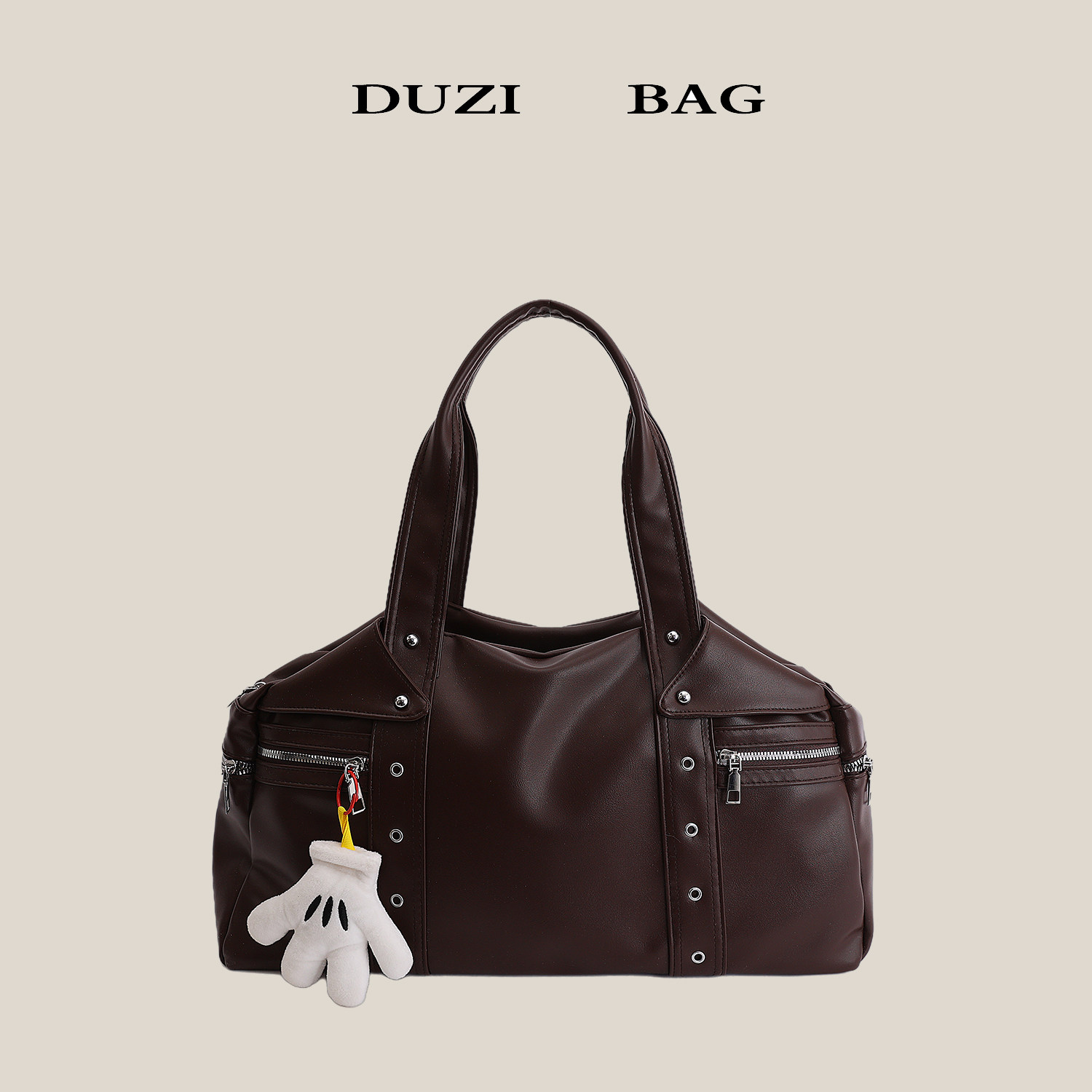 渡自DUZI  复古手提波士顿包女大容量多口袋单肩包高级质感托特包,箱包皮具/热销女包/男包,波士顿包,淘宝优惠券,粉丝福利购,淘宝优惠卷