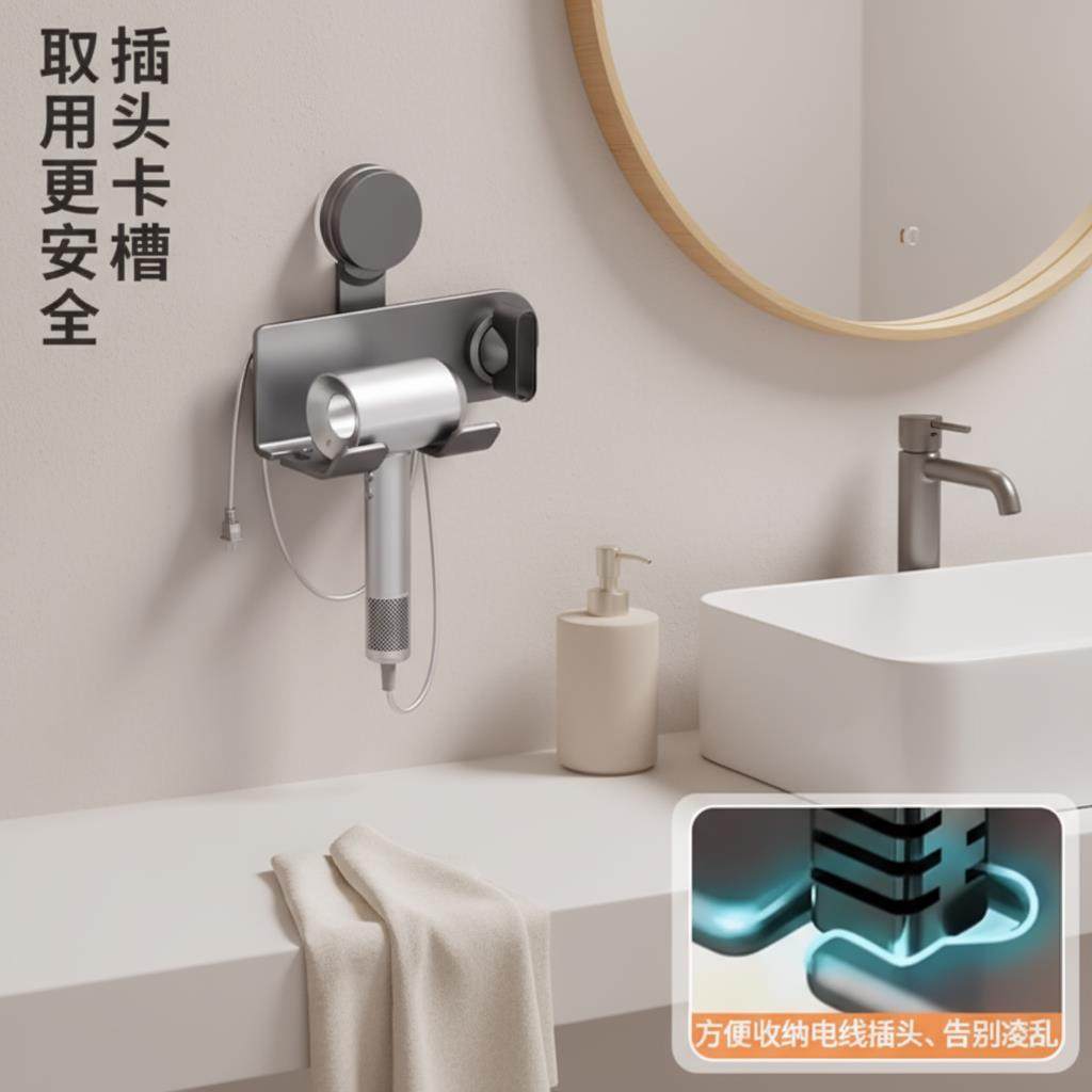 吸盘吹风机支架免打孔卫生间壁挂式风筒支架家用浴室收纳置物架子,家庭/个人清洁工具,吹风机置物架,淘宝优惠券,粉丝福利购,淘宝优惠卷