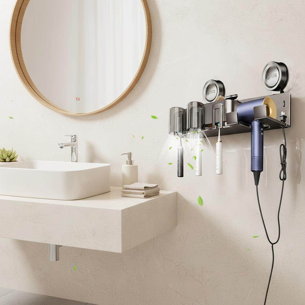 多功能吸盘吹风机架子电吹风置物架带牙刷支架免打孔挂壁式架子,家庭/个人清洁工具,吹风机置物架,淘宝优惠券,粉丝福利购,淘宝优惠卷