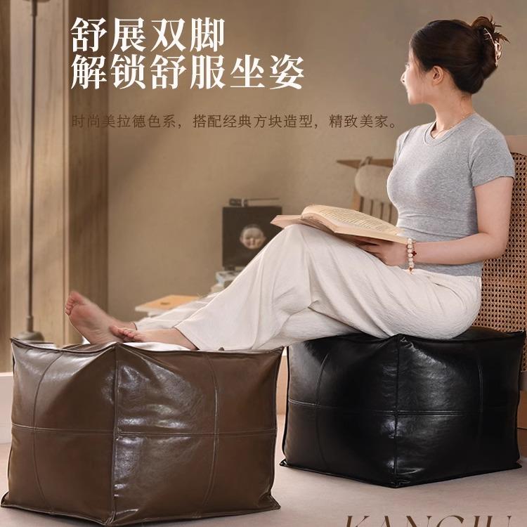 美式油蜡皮可收纳旧物坐墩