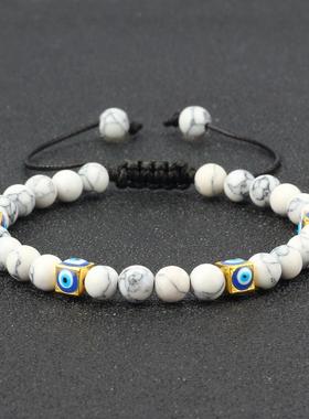 手工编织时尚通勤方形恶魔之眼手链男女通用简约百搭编织手绳手串