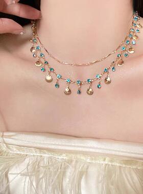 跨境海的女儿~蓝色锆石金色贝壳项链百搭手链设计轻奢吊坠首饰