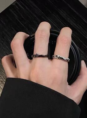 极简肌理百搭素圈情侣开口戒指小众设计暗黑不规则对戒个性食指戒