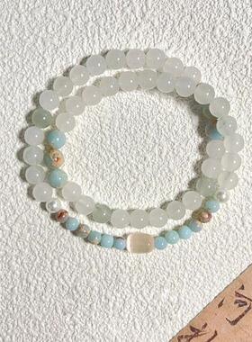 「一染为青」天山翠仿寿山石串珠手链复古日常百搭新中式双圈手串