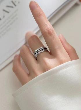 银色铜钱戒指女国潮小众复古钱多多食指戒新年招财转运开口指环