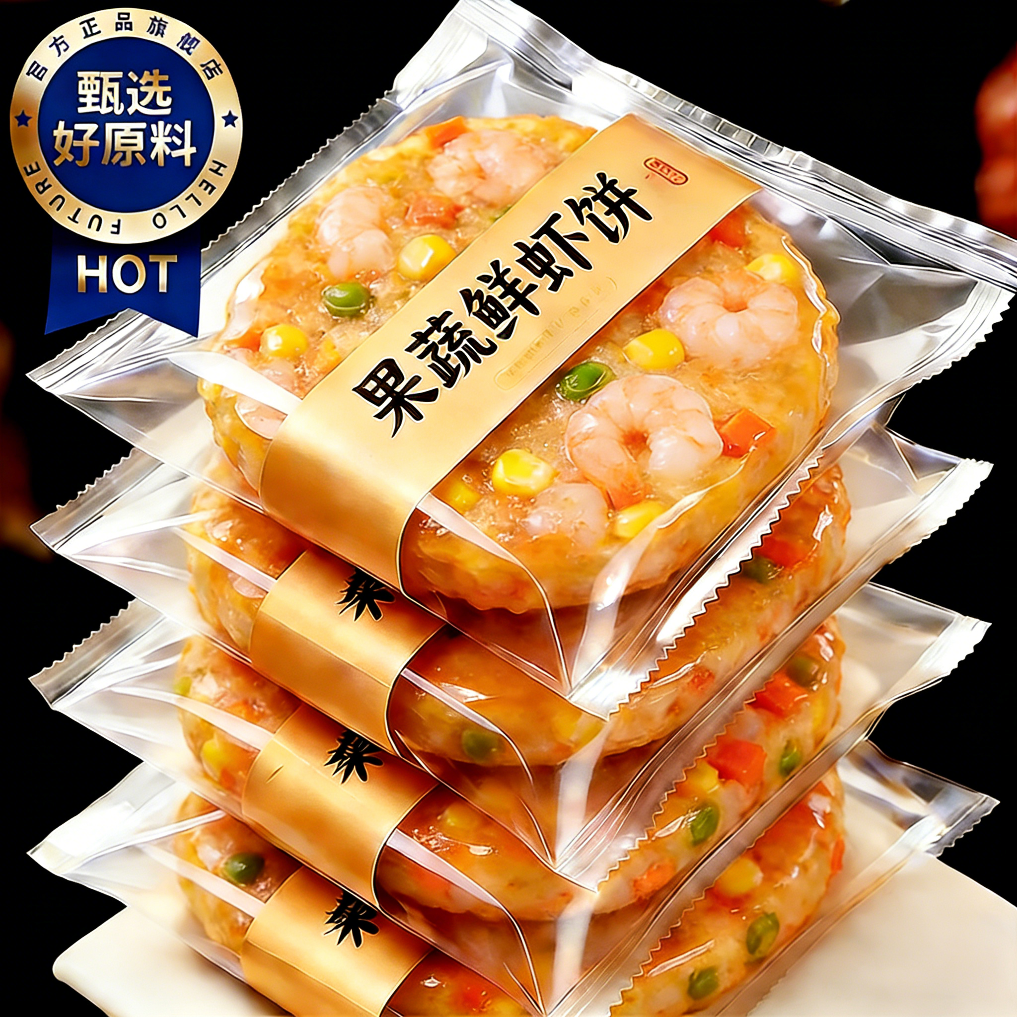 山姆达果蔬鲜虾饼儿童辅食早餐半成品新鲜虾滑虾仁虾排速食品