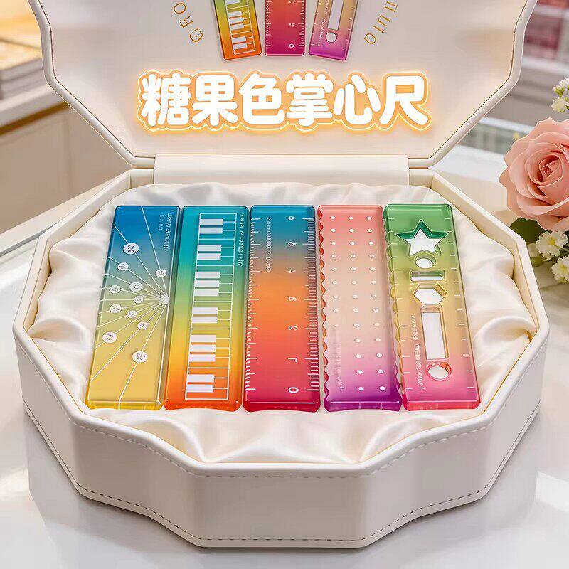 彩色炫彩卡通掌心尺称心如意迷你直尺学生手账口袋手工创意工具