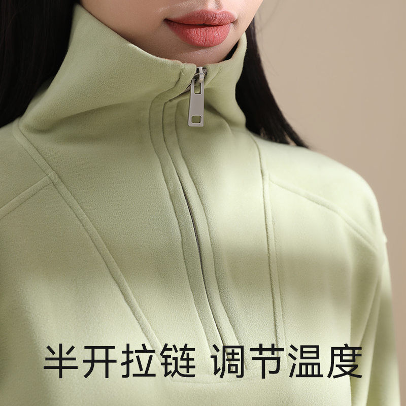 德绒自发热加绒卫衣女春秋冬2023新款半拉炼长袖上衣宽松加厚外套